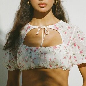 Sabo Floral “Buffy” Puff Sleeve Crop Top